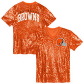 Cleveland Browns Girls Youth Wordmark Sequin V-Neck Top Orange