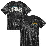 Jacksonville Jaguars Girls Youth Wordmark Sequin V-Neck Top Black