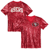 San Francisco 49ers Girls Youth Wordmark Sequin V-Neck Top Scarlet