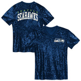 Seattle Seahawks Girls Youth Wordmark Sequin V-Neck Top College Navy