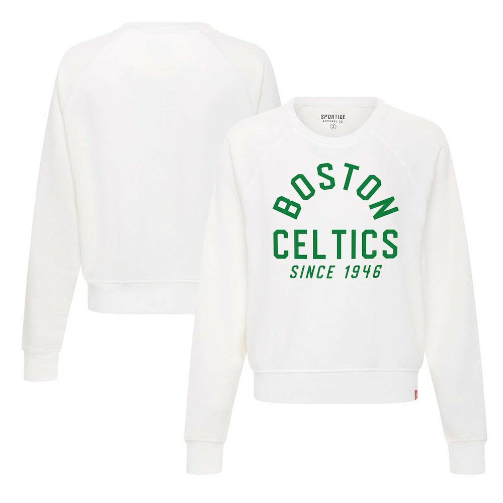Boston Celtics Sportiqe Women's Ashlyn Super Soft Raglan Pullover Sweatshirt White