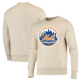 New York Mets Majestic Threads Fleece Pullover Sweatshirt - Oatmeal Pullover