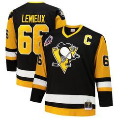 NHL Mario Lemieux Pittsburgh Penguins Mitchell & Ness Big & Tall 1991/92 Blue Line 2.0 Jersey - Black