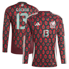 Guillermo Ochoa Mexico National Team 2024 Home Replica Player Long Sleeve Jersey Burgundy