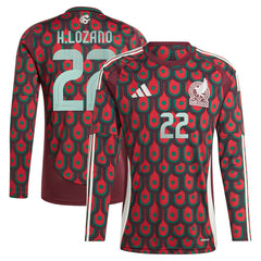 Hirving Lozano Mexico National Team 2024 Home Replica Player Long Sleeve Jersey Burgundy