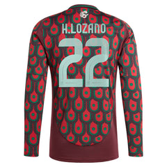 Hirving Lozano Mexico National Team 2024 Home Replica Player Long Sleeve Jersey Burgundy