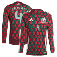 Edson Alvarez Mexico National Team 2024 Home Replica Player Long Sleeve Jersey Burgundy