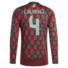 Edson Alvarez Mexico National Team 2024 Home Replica Player Long Sleeve Jersey Burgundy
