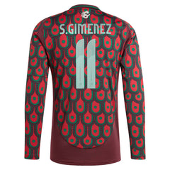 Santiago Giménez Mexico National Team 2024 Home Replica Player Long Sleeve Jersey Burgundy