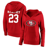 Christian McCaffrey San Francisco 49ers Women's Plus Size Player Name & Number V-Neck Pullover Hoodie Scarlet