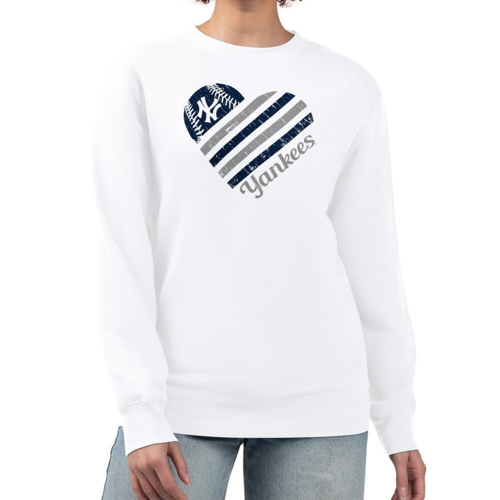 New York Yankees G-III 4Her by Carl Banks Women's Heart Logo Fleece Pullover Sweatshirt - White Pullover