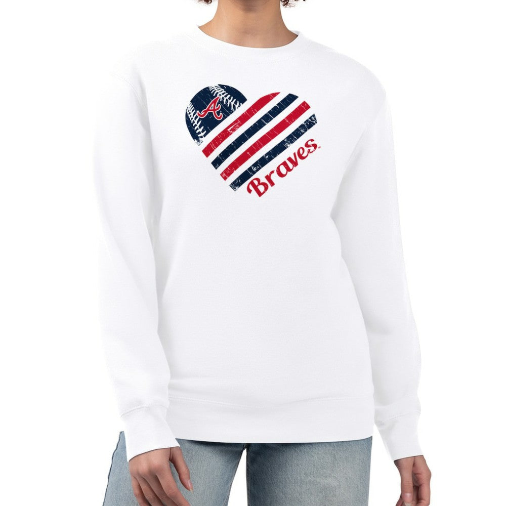 Atlanta Braves G-III 4Her by Carl Banks Women's Heart Logo Fleece Pullover Sweatshirt - White Pullover