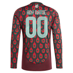 Mexico National Team 2024 Home Replica Custom Long Sleeve Jersey Burgundy