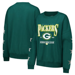 Green Bay Packers Gameday Couture Women's Rhinestone Star Sleeve Settle the Score Oversized Pullover Sweatshirt Green