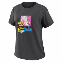 Cincinnati Reds WEAR by Erin Andrews Women's Domestic Box Color Boyfriend T-Shirt - Charcoal T-shirts