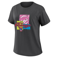 Chicago Cubs WEAR by Erin Andrews Women's Domestic Box Color Boyfriend T-Shirt - Charcoal T-shirts