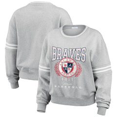 Atlanta Braves WEAR by Erin Andrews Women's Domestic Crest Pullover Sweatshirt - Heather Gray Pullover