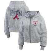 Atlanta Braves WEAR by Erin Andrews Women's Speckled Fleece Cropped Full-Zip Hoodie - Heather Gray Hoodies
