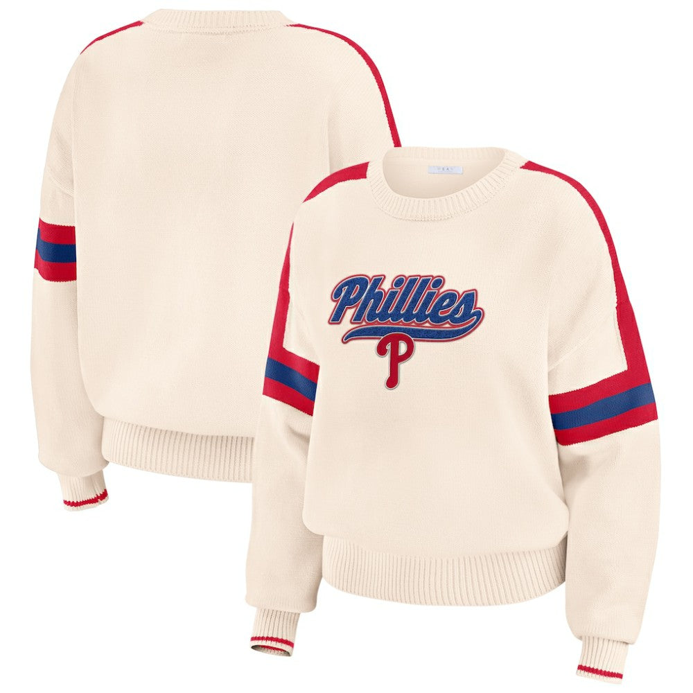 Philadelphia Phillies WEAR by Erin Andrews Women's Stripe Pullover Sweater - Cream Pullover