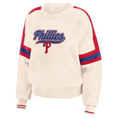 Philadelphia Phillies WEAR by Erin Andrews Women's Stripe Pullover Sweater - Cream Pullover