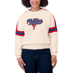Philadelphia Phillies WEAR by Erin Andrews Women's Stripe Pullover Sweater - Cream Pullover