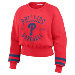 Philadelphia Phillies WEAR by Erin Andrews Women's Vintage Washed Cropped Pullover Sweatshirt - Red Pullover