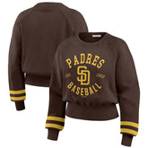 San Diego Padres WEAR by Erin Andrews Women's Vintage Washed Cropped Pullover Sweatshirt - Brown Pullover