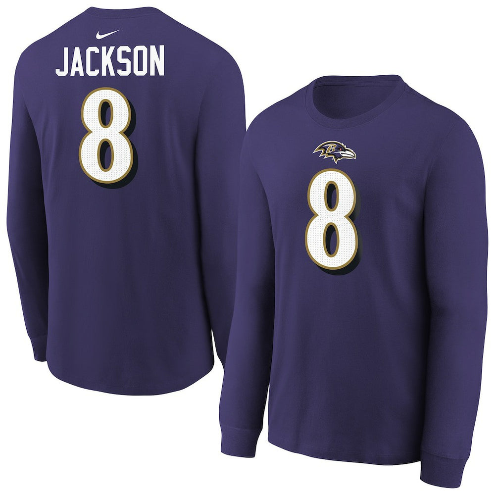 Lamar Jackson Baltimore Ravens Youth Player Name & Number Long Sleeve T-Shirt Purple