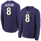 Lamar Jackson Baltimore Ravens Youth Player Name & Number Long Sleeve T-Shirt Purple