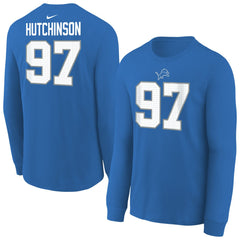Aidan Hutchinson Detroit Lions Youth Player Name & Number Long Sleeve T-Shirt Blue