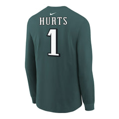 Jalen Hurts Philadelphia Eagles Youth Player Name & Number Long Sleeve T-Shirt Midnight Green