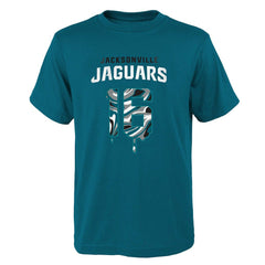 Trevor Lawrence Jacksonville Jaguars Youth Mainliner Drip Player Name & Number T-Shirt Teal