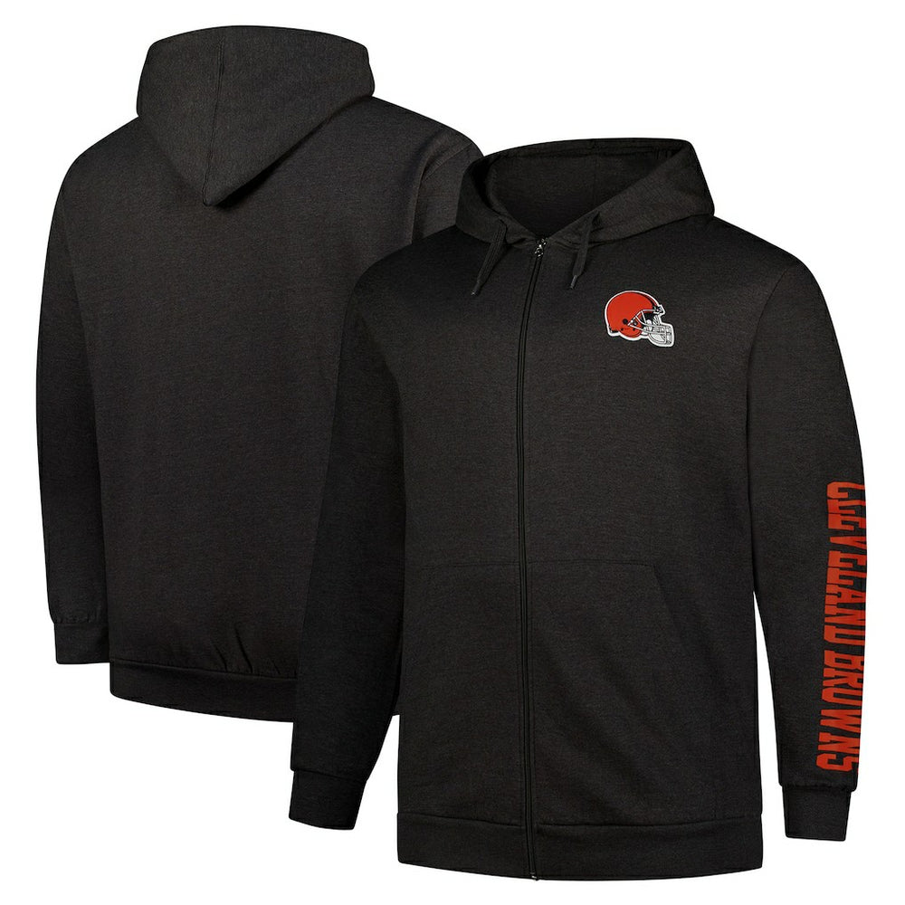 Cleveland Browns Big & Tall Sleeve Hit Full-Zip Hoodie Heather Charcoal