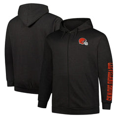 Cleveland Browns Big & Tall Sleeve Hit Full-Zip Hoodie Heather Charcoal
