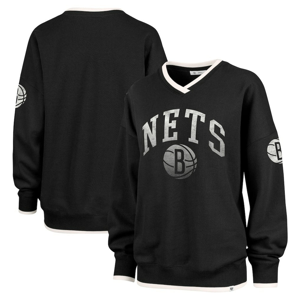 Brooklyn Nets '47 Women's Rise Wax Pack Daze '80s Oversize Pullover Sweatshirt Black