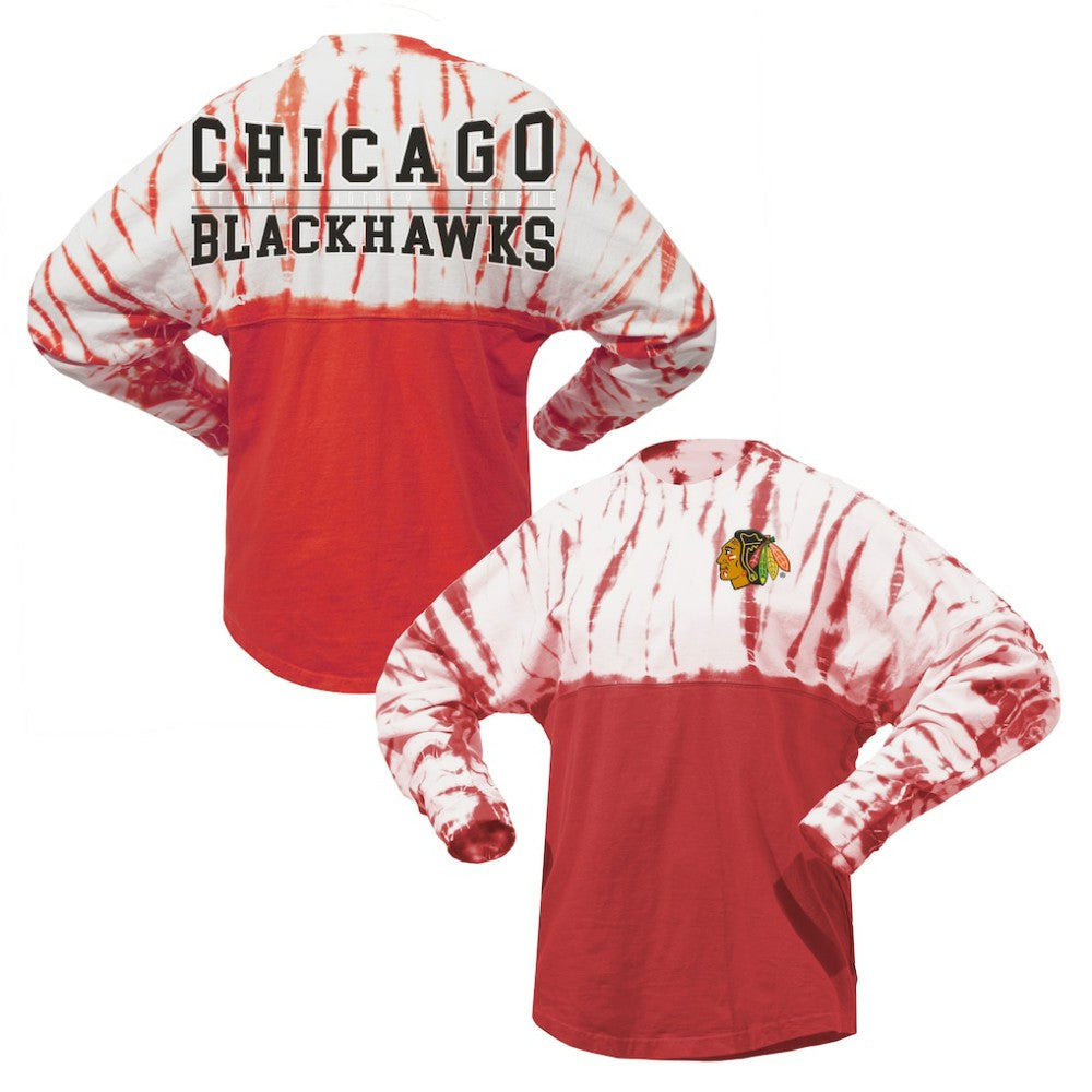 NHL Chicago Blackhawks Spirit Jersey Unisex Crystal Half Dye Long Sleeve T-Shirt - Red