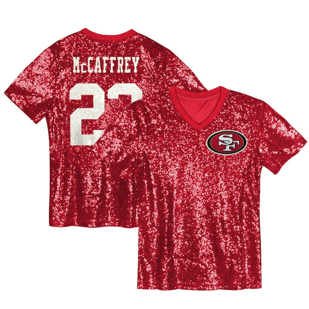 NFL Christian McCaffrey San Francisco 49ers Women's Player Name & Number V-Neck Fashion Jersey - Scarlet outlet
