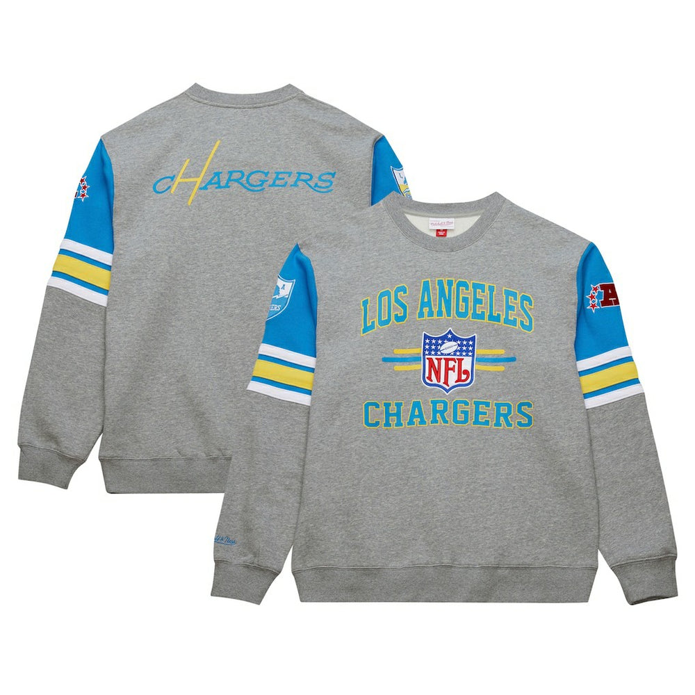 Los Angeles Chargers All Over 4.0 Vintage Logo Pullover Sweatshirt Heather Gray