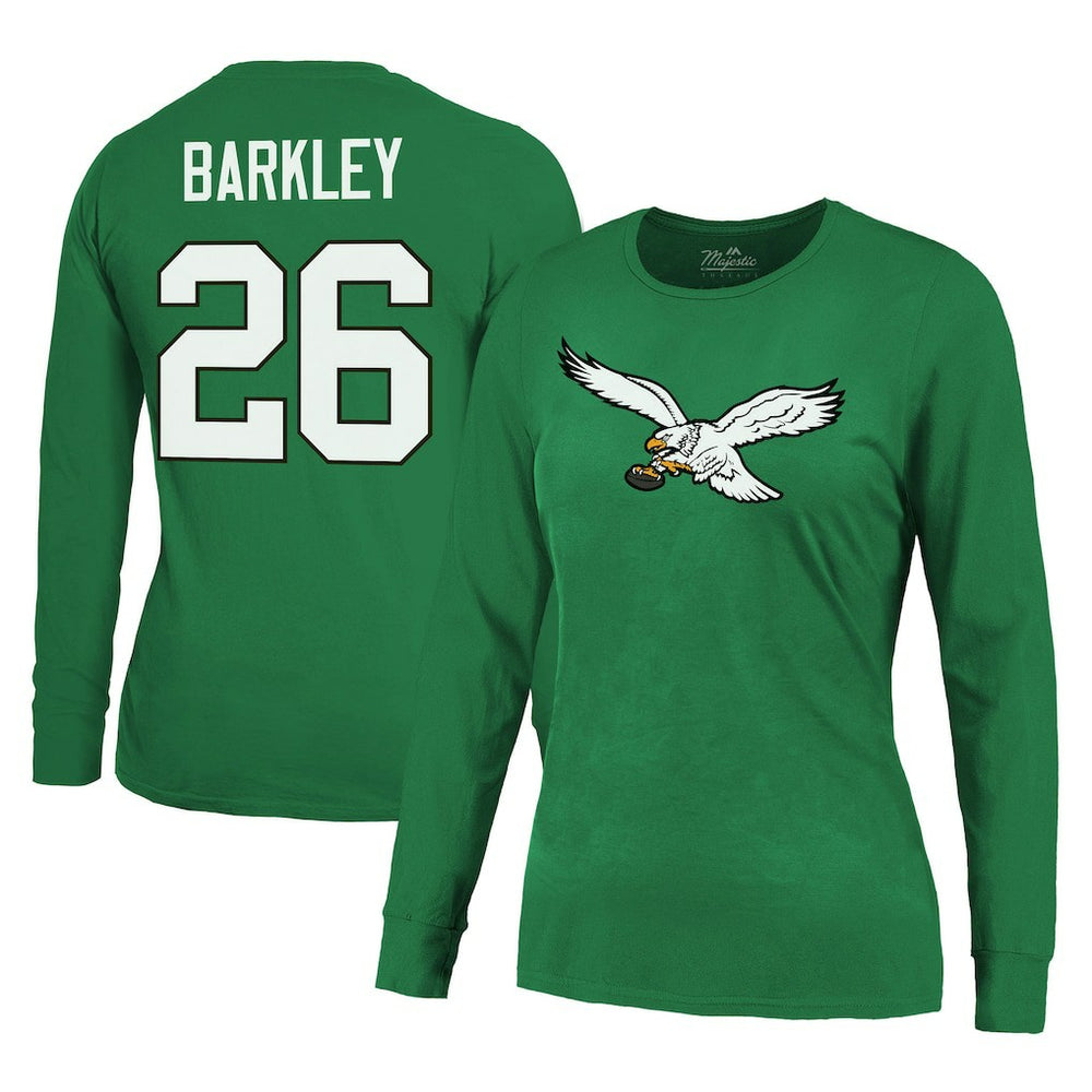 Saquon Barkley Philadelphia Eagles Majestic Threads Women's Name & Number Long Sleeve T-Shirt Midnight Green