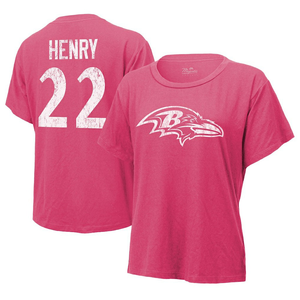 Derrick Henry Baltimore Ravens Majestic Threads Women's Name & Number T-Shirt Pink