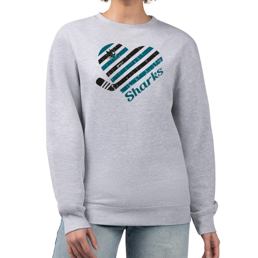 NHL San Jose Sharks G-III 4Her by Carl Banks Women's Heart Graphic Pullover Sweatshirt - Heather Gray