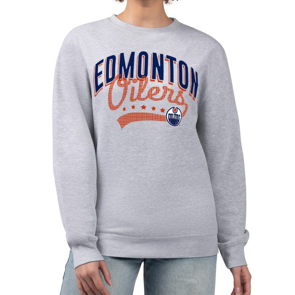 NHL Edmonton Oilers G-III 4Her by Carl Banks Women's Filigree Team Graphic Fleece Pullover Sweatshirt - Heather Gray