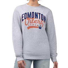 NHL Edmonton Oilers G-III 4Her by Carl Banks Women's Filigree Team Graphic Fleece Pullover Sweatshirt - Heather Gray