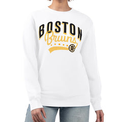 NHL Boston Bruins G-III 4Her by Carl Banks Women's Filigree Team Graphic Fleece Pullover Sweatshirt - White