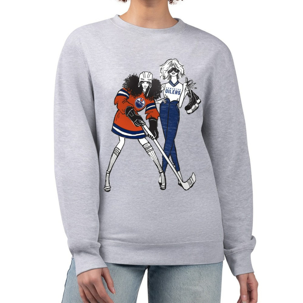 NHL Edmonton Oilers G-III 4Her by Carl Banks Women's Hockey Girls Team Graphic Fleece Pullover Sweatshirt - Heather Gray