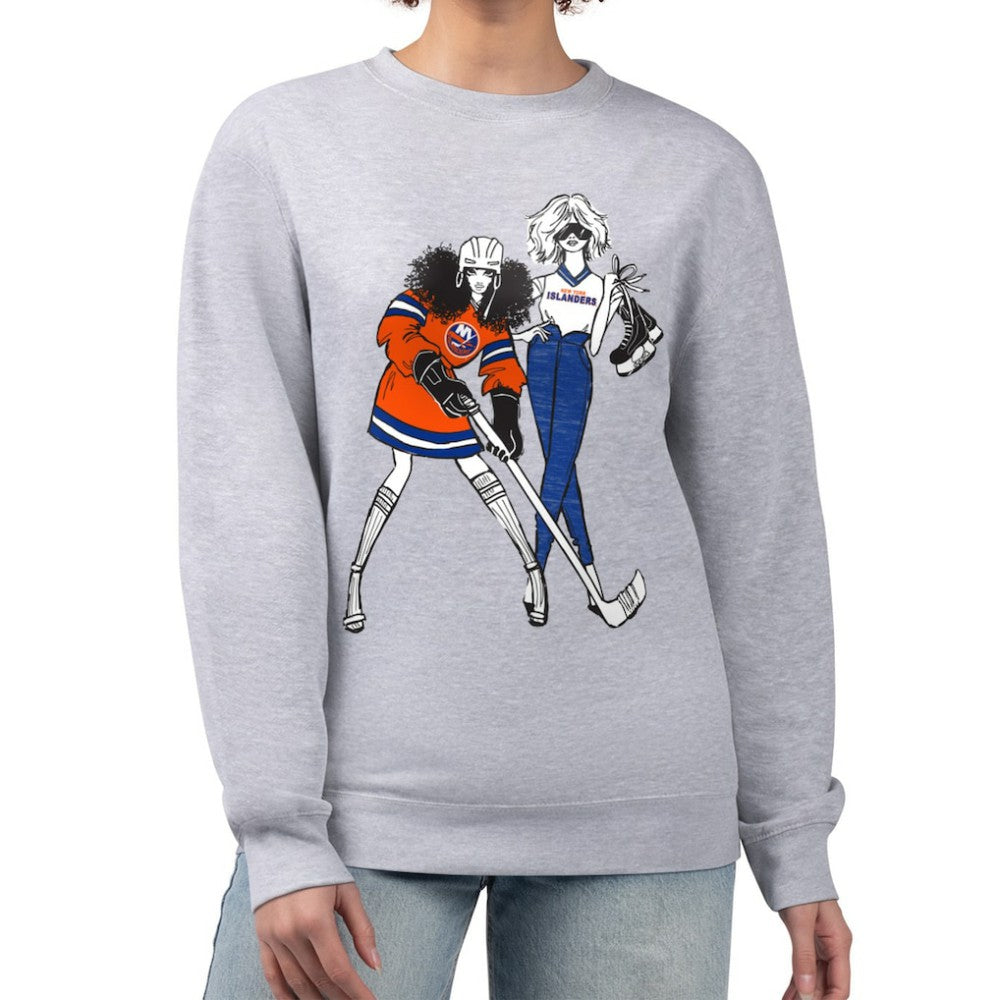 NHL New York Islanders G-III 4Her by Carl Banks Women's Hockey Girls Team Graphic Fleece Pullover Sweatshirt - Heather Gray