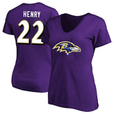 Derrick Henry Baltimore Ravens Women's Plus Size Fair Catch Name & Number Scoop Neck T-Shirt Purple