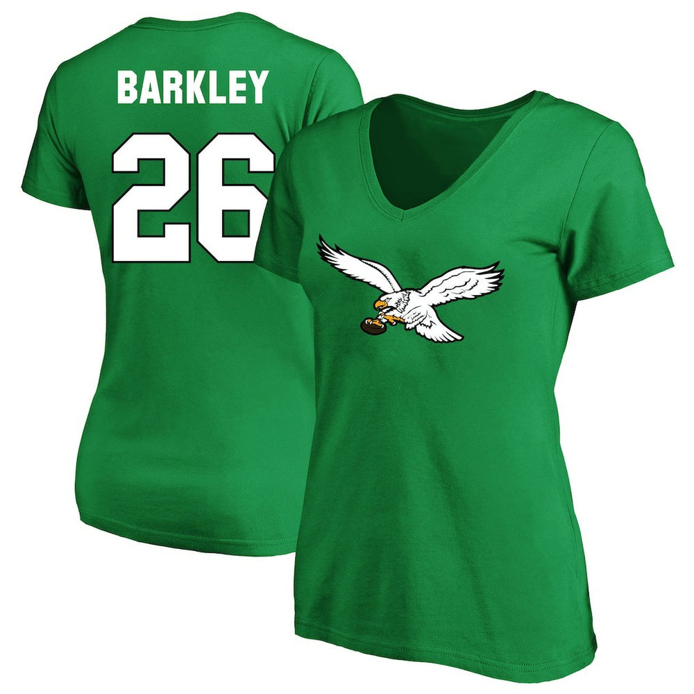 Saquon Barkley Philadelphia Eagles Women's Plus Size Fair Catch Name & Number Scoop Neck T-Shirt Kelly Green