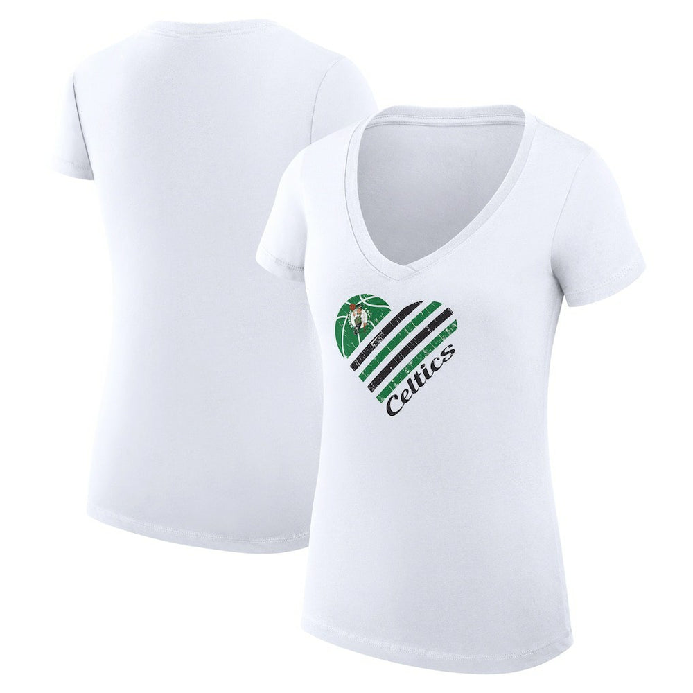 Boston Celtics G-III 4Her by Carl Banks Women's Super-Slim Fit Lightweight Heart V-Neck T-Shirt White