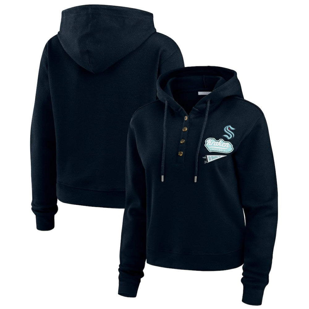 NHL Seattle Kraken WEAR by Erin Andrews Women's Waffle-Knit Pullover Hoodie - Deep Sea Blue